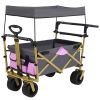 Collapsible Folding Wagon with Removable Canopy, Heavy Duty Foldable Wagon Utility Cart for Garden, Camping, Grocery Cart, Beach Wagon Cart with Wheel