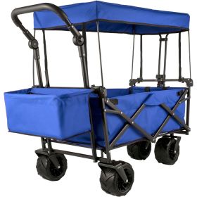 Collapsible Wagon Cart Blue, Foldable Wagon Cart Removable Canopy 600D Oxford Cloth