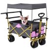 Collapsible Folding Wagon with Removable Canopy, Heavy Duty Foldable Wagon Utility Cart for Garden, Camping, Grocery Cart, Beach Wagon Cart with Wheel