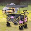 Collapsible Folding Wagon with Removable Canopy, Heavy Duty Foldable Wagon Utility Cart for Garden, Camping, Grocery Cart, Beach Wagon Cart with Wheel