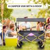 Collapsible Folding Wagon with Removable Canopy, Heavy Duty Foldable Wagon Utility Cart for Garden, Camping, Grocery Cart, Beach Wagon Cart with Wheel