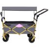 Collapsible Folding Wagon with Removable Canopy, Heavy Duty Foldable Wagon Utility Cart for Garden, Camping, Grocery Cart, Beach Wagon Cart with Wheel