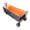 Big large capacity Folding cart Extra Long Extender Wagon Cart Folding Wagon Garden Shopping Beach Cart (black + orange)