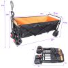 Big large capacity Folding cart Extra Long Extender Wagon Cart Folding Wagon Garden Shopping Beach Cart (black + orange)