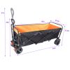 Big large capacity Folding cart Extra Long Extender Wagon Cart Folding Wagon Garden Shopping Beach Cart (black + orange)