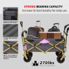 Collapsible Folding Wagon with Removable Canopy, Heavy Duty Foldable Wagon Utility Cart for Garden, Camping, Grocery Cart, Beach Wagon Cart with Wheel