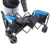 Big large capacity Folding cart Extra Long Extender Wagon Cart Folding Wagon Garden Shopping Beach Cart (black + blue)