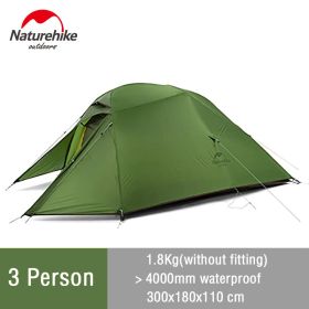 Naturehike Cloud Up Camping Tent Hiking Outdoor Family Beach Shade Waterproof Camping Portable 1 2 3 person Backpacking Tent (Color: 3 man - Army Green)